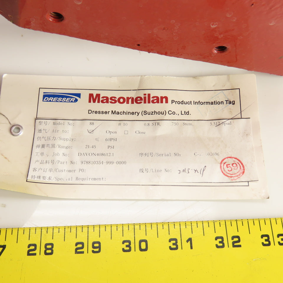Masoneilan C-15-002696 3.312 Spud Pneumatic Valve Actuator 60PSI Max Tested