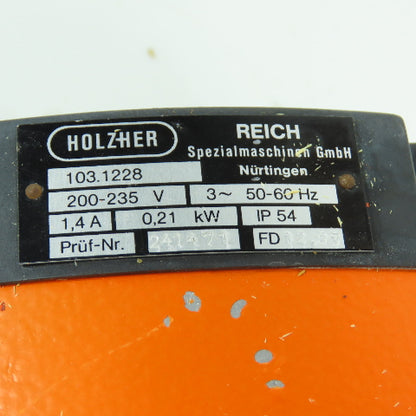 Holz-Her Reich 103.1228 0.21kW AC Electric Motor 3450RPM 200-235V 3PH 50/60HZ