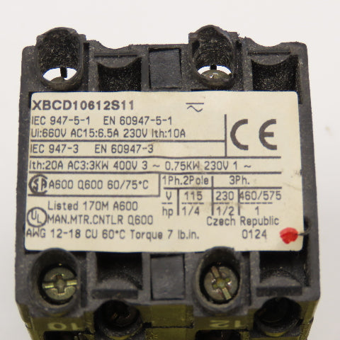 XBCD10612S11 Selector Switch Contacts 600V 1Hp