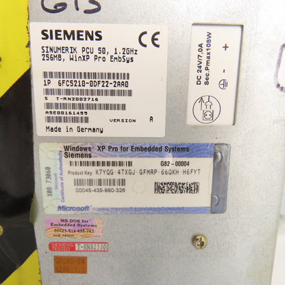 Siemens 6FC5203-0AF03-0AA0 Operator Panel + 6FC5210-0DF00-2AA0 PCU 50 WinXP Pro
