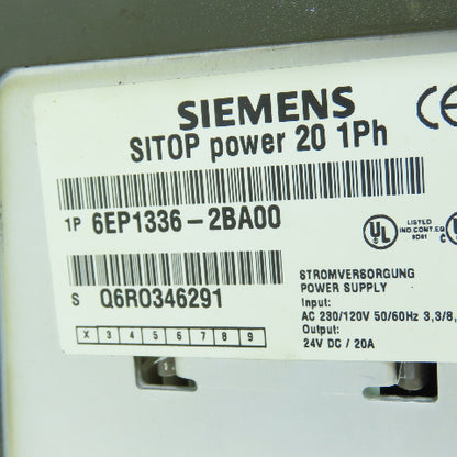 Siemens 6EP1336-2BA00 SITOP 24V DC 20A Power Supply 120/230VAC 1PH Input