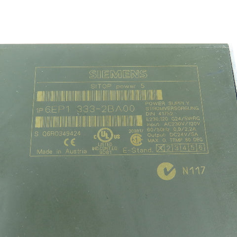 Siemens 6EP1 333-2BA00 SITOP Power 5 24V DC 5A Power Supply 120/230VAC 1PH Input