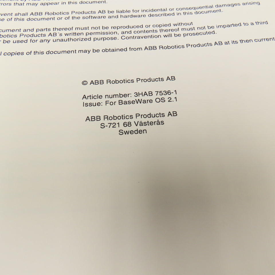 ABB 3HAB7536 Automation BaseWare OS 2.1 Basic Operation Programming Manual