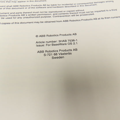 ABB 3HAB7536 Automation BaseWare OS 2.1 Basic Operation Programming Manual