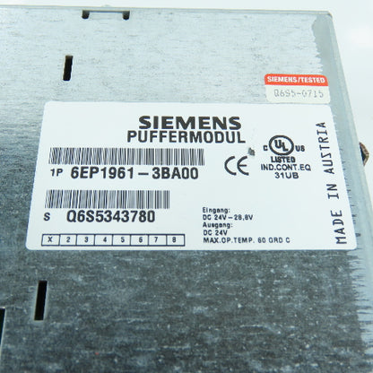 Siemens 6EP1961-3BA00 PufferModul 24V DC Power Supply 24-28.8V DC Input