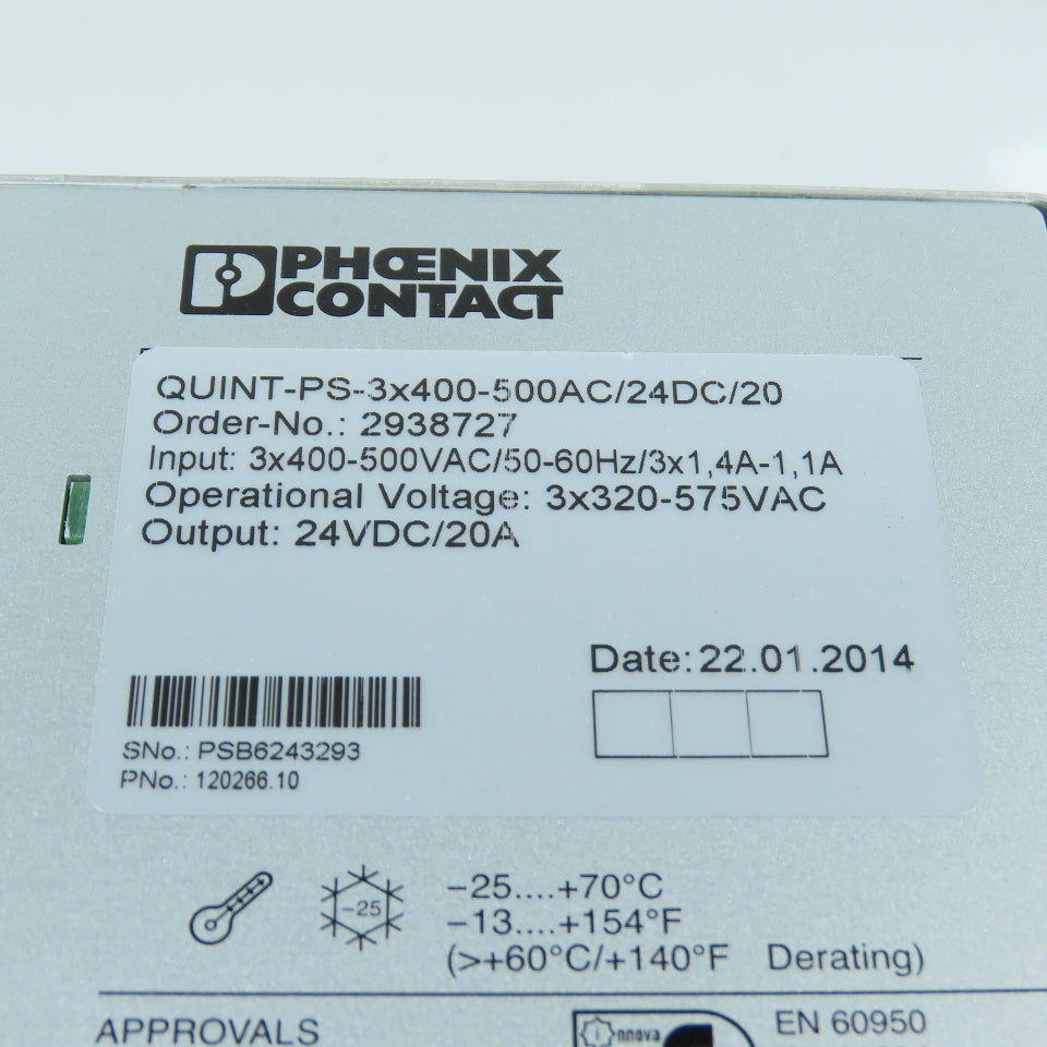 Phoenix Contact QUINT-PS-3x400-500AC/24DC/20 2938727 24V DC 20A Power Supply