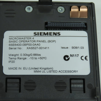 Siemens 6SE6400-0BP00-0AA0 Operator Panel W/6SE6401-1DF00-0AA0 Mount & Cable NEW
