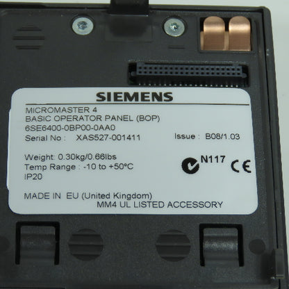 Siemens 6SE6400-0BP00-0AA0 Operator Panel W/6SE6401-1DF00-0AA0 Mount & Cable NEW