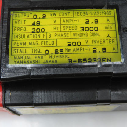 Fanuc A06B-0113-B175 0.2kW 200Hz 3000RPM 2.8A 48VDC Servo Motor