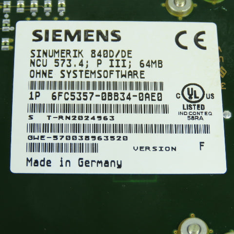 Siemens 6FC5357-0BB34-0AE0 Sinumerik 840D/DE NCU 573.4 Pentium IIIb 64MB