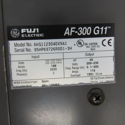 GE Fuji AF-300 G11 6KG1123040X9A1 40HP Variable Frequency Drive 230VAC 3-Phase