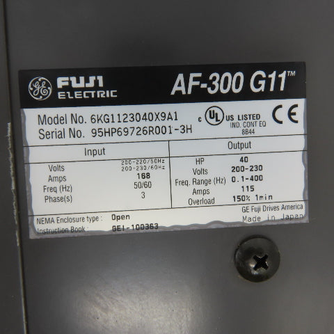 GE Fuji AF-300 G11 6KG1123040X9A1 40HP Variable Frequency Drive 230VAC 3-Phase