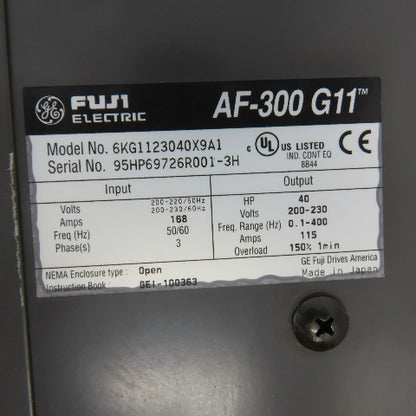 GE Fuji AF-300 G11 6KG1123040X9A1 40HP Variable Frequency Drive 230VAC 3-Phase