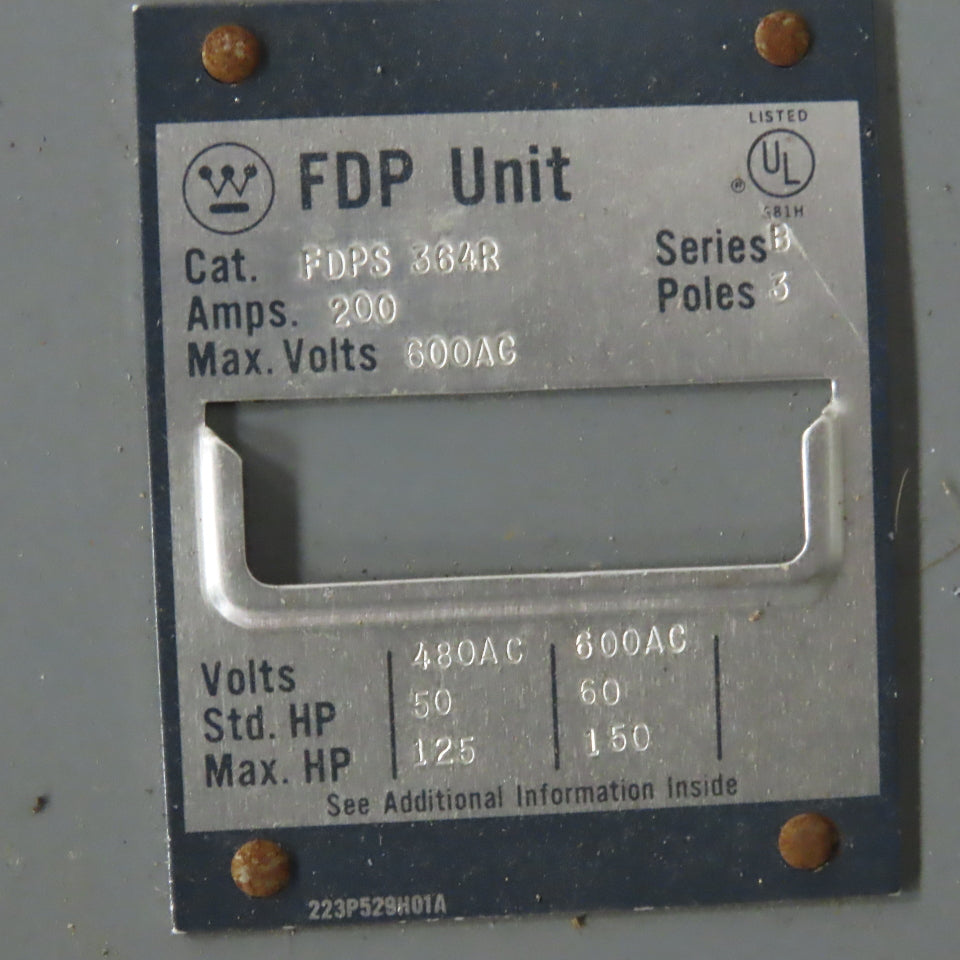 Westinghouse FY48384 Type FDP 400A 3Ph 3W 480V Fused Panel Switch Board