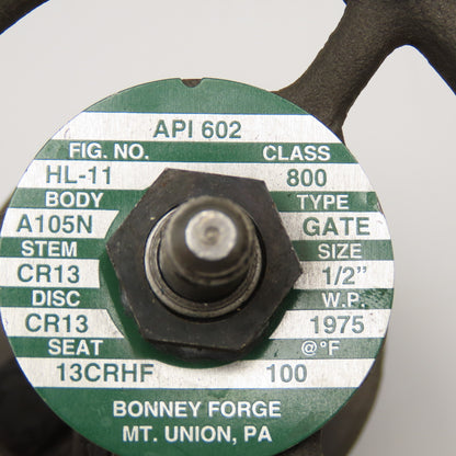 Bonney Forge API 602 1/2" Socket Weld Gate Valve Class 800 1976WP