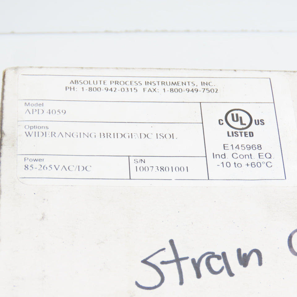 Absolute Process Instruments APD 4059 Strain Gauge To DC Transmitter 85-265V