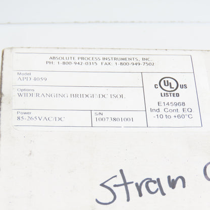 Absolute Process Instruments APD 4059 Strain Gauge To DC Transmitter 85-265V