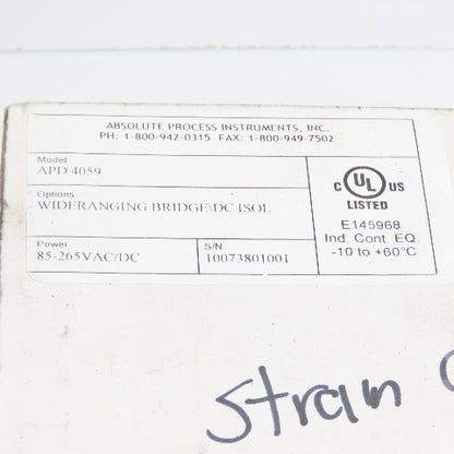 Absolute Process Instruments APD 4059 Strain Gauge To DC Transmitter 85-265V
