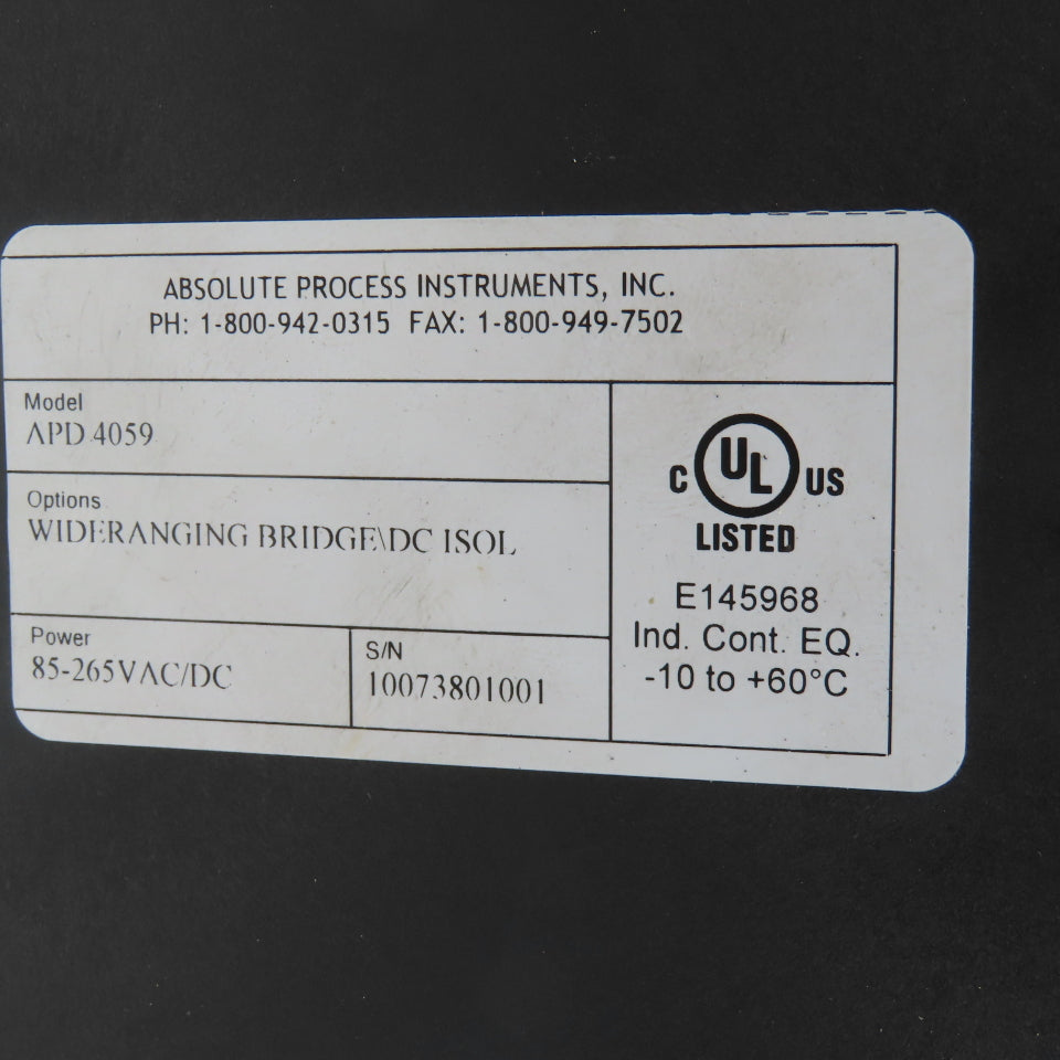 Absolute Process Instruments APD 4059 Strain Gauge To DC Transmitter 85-265V