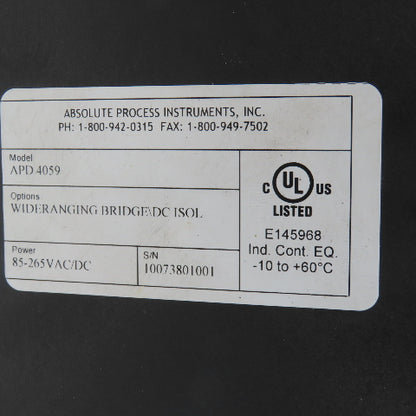 Absolute Process Instruments APD 4059 Strain Gauge To DC Transmitter 85-265V