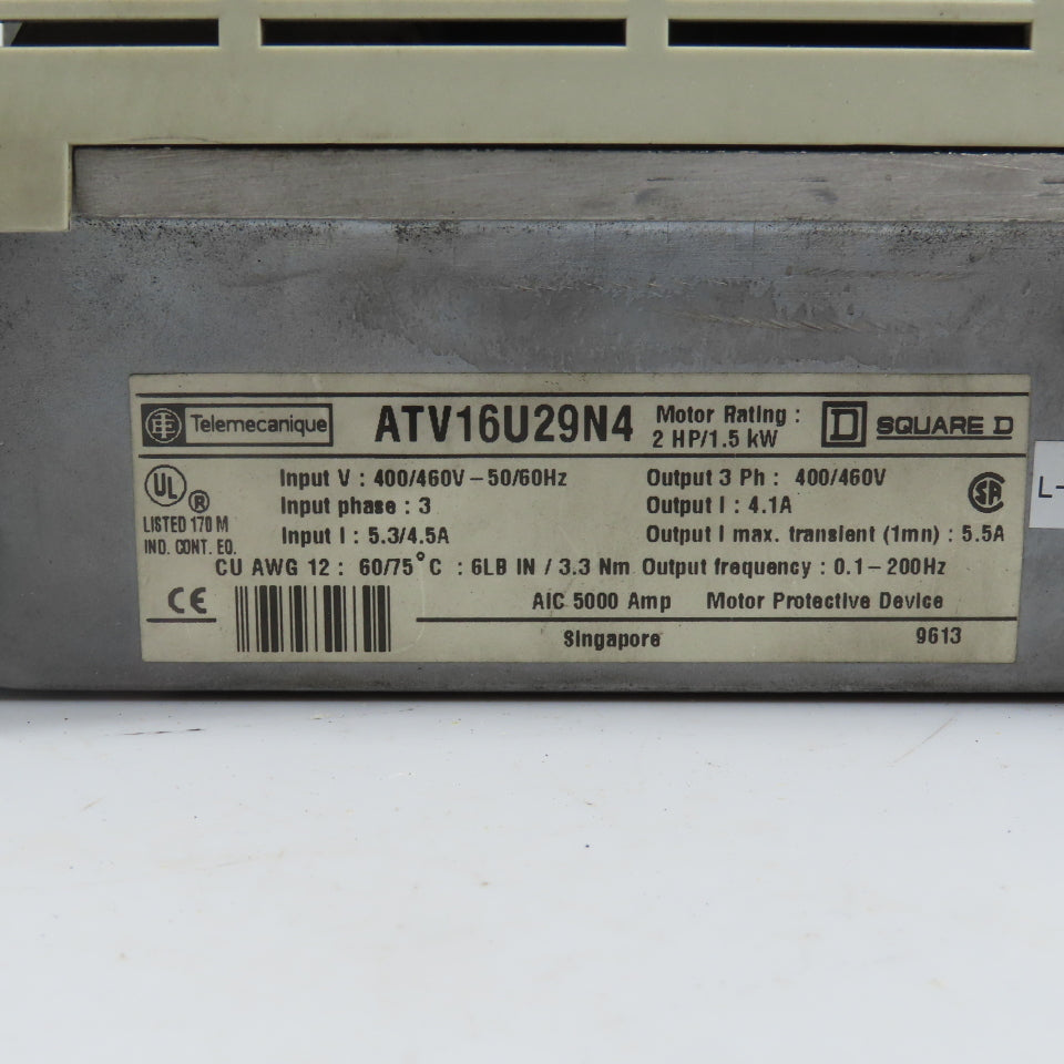 Telemecanique ATV16U29N4 Altivar 16 2HP 1.5kW AC Drive 400/460V 3PH In/Out