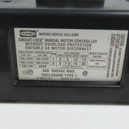 Hubbell HBL7810D HBL7810BW 30A Manual Motor Controller Switch 20HP 600V Lot Of 2