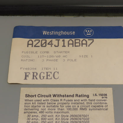 Westinghouse A200M1CAC Size 1 10HP Fusible Combination Starter 3PH 120V Coil