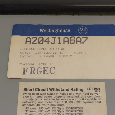 Westinghouse A200M1CAC Size 1 10HP Fusible Combination Starter 3PH 120V Coil