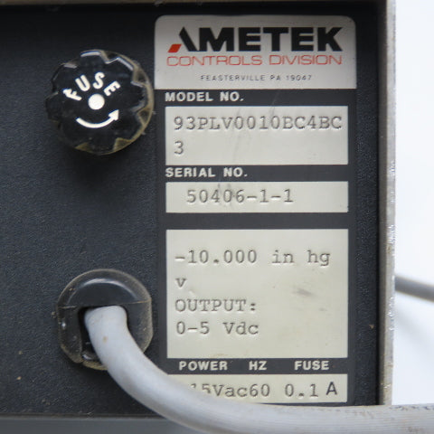Ametek 93PLV0010BC4BC Digital Pressure Indicator Vacuum -10.000 in/Hg