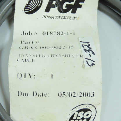 PGF Technology GRA C000-9022-15 05E41587 Transtek Transducer Cable Belden 9418