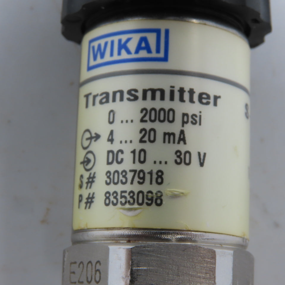 WIKA 8353098 S-10 Pressure Transmitter 0-2000 PSI 4-20mA 10-30VDC 1/2" NPT