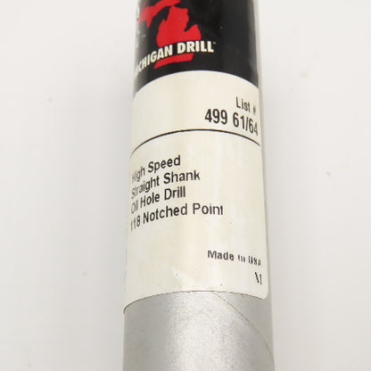 Michigan Drill 61/64" Coolant Thru 2 Flute HSS Spiral Drill Bit 11" OAL