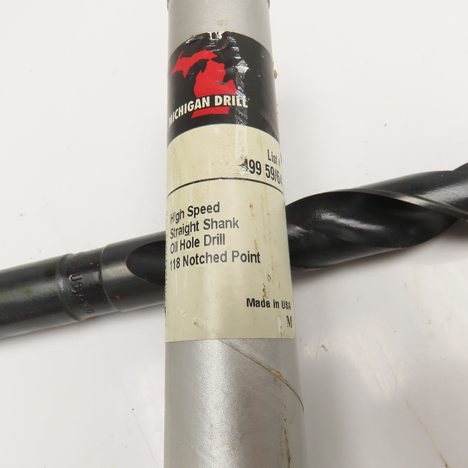 Michigan Drill 59/64" Coolant Thru 2 Flute HSS Spiral Drill Bit 11" OAL