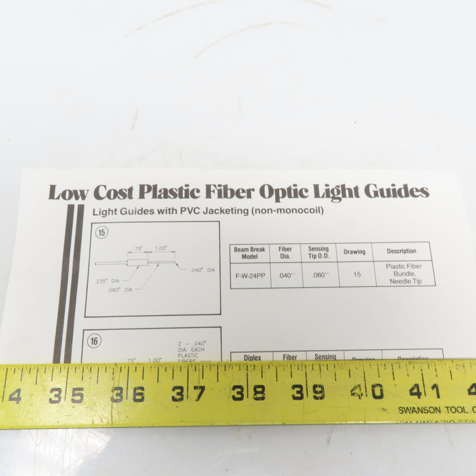 TRI-TRONICS F-W24PP Fiber Optic Light Guide .040 Fiber Dia .060 Sensing Tip O.D.