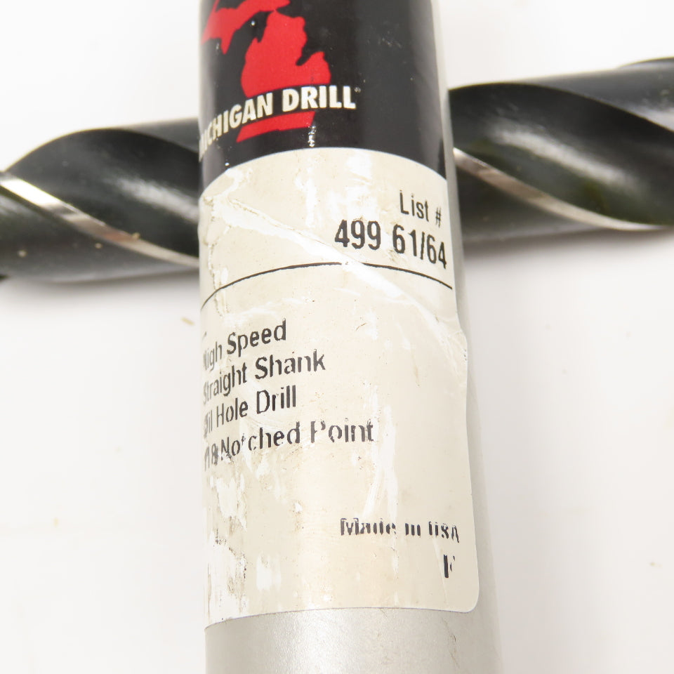 Michigan Drill 61/64" Coolant Thru 2 Flute Spiral Drill Bit 10" OAL