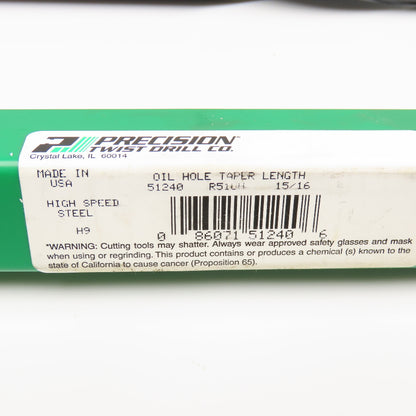 Precision Twist Drill 15/16" Coolant Thru 2 Flute Twist Drill 11" OAL