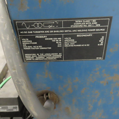 Miller Syncrowave 300 AC/DC TIG Welder 230/460V 1PH W/ Cart, Foot Pedal & Cooler