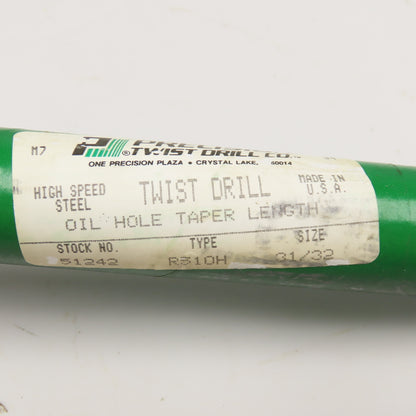 Precision Twist Drill 31/32" Coolant Thru 2 Flute Spiral Drill Bit 12" OAL