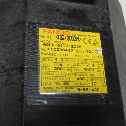 Fanuc A06B-0177-B075 4.0kw AC Servo Motor 3000RPM 336V 3Ph 7.3A For Repair