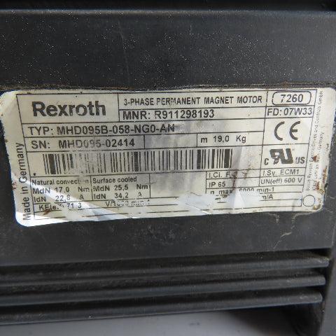 Rexroth Indramat MHD095B-058-NG0-AN Servo Motor 71.3V /1000min 6000RPM 25.5NM