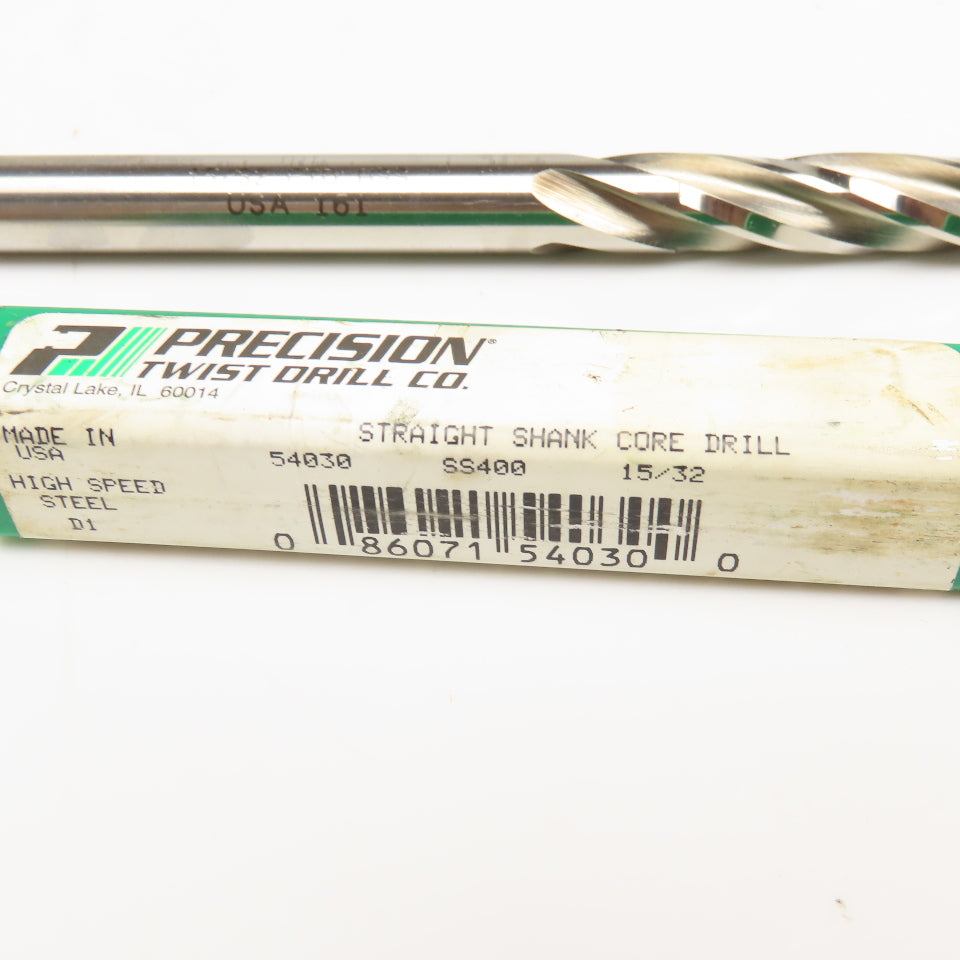 Precision Twist Drill 15/32" Straight Shank Core Drill 4 Flute Twist 7-1/2" OAL
