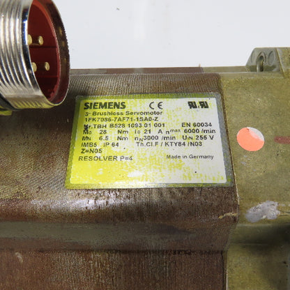 Siemens 1FK7086-7AF71-1SA0-Z 3Ph Brushless Servo Motor 28Nm 6000RPM 255V