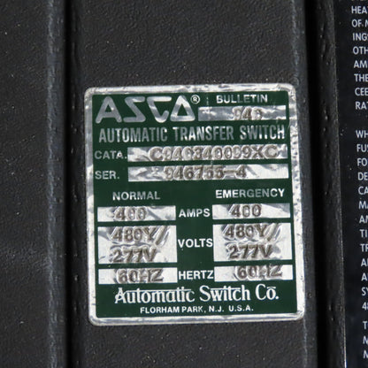Asco C940340099XC 400A Automatic Transfer Switch 480/277V 60HZ Type 12 Enc.