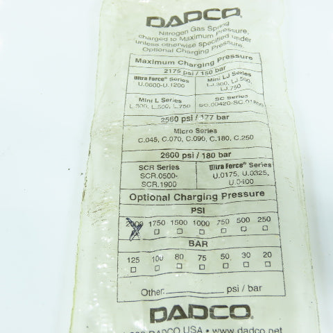 Dadco L.300.063.TB1 Nitrogen Gas Spring 2000PSI