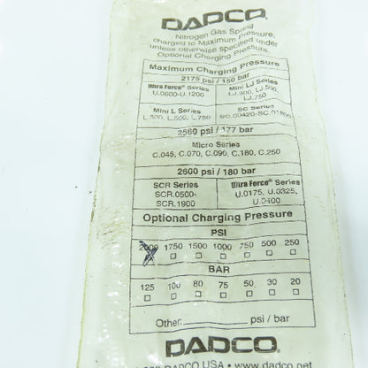 Dadco L.300.063.TB1 Nitrogen Gas Spring 2000PSI
