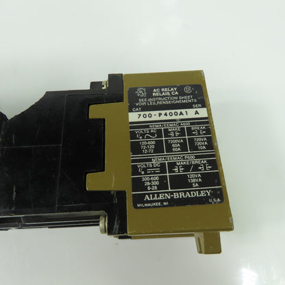 Allen Bradley 700-P800A1 Ser A AC Control Relay 120V Coil Bulletin 700 Lot Of 3