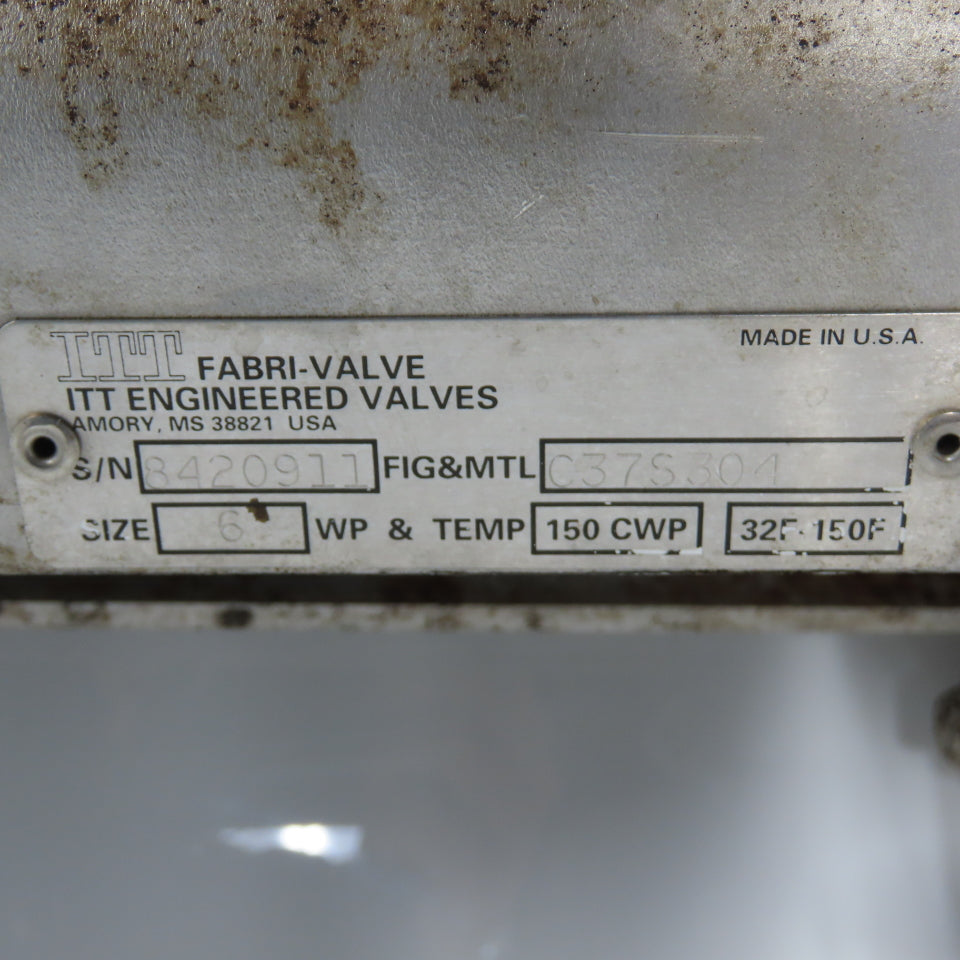 Fabri-Valve C37S304 Size 6" Air Cylinder Actuated Knife Gate Valve 150CWP