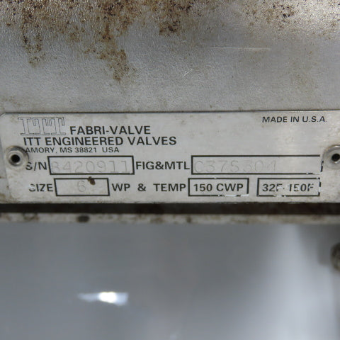 Fabri-Valve C37S304 Size 6" Air Cylinder Actuated Knife Gate Valve 150CWP