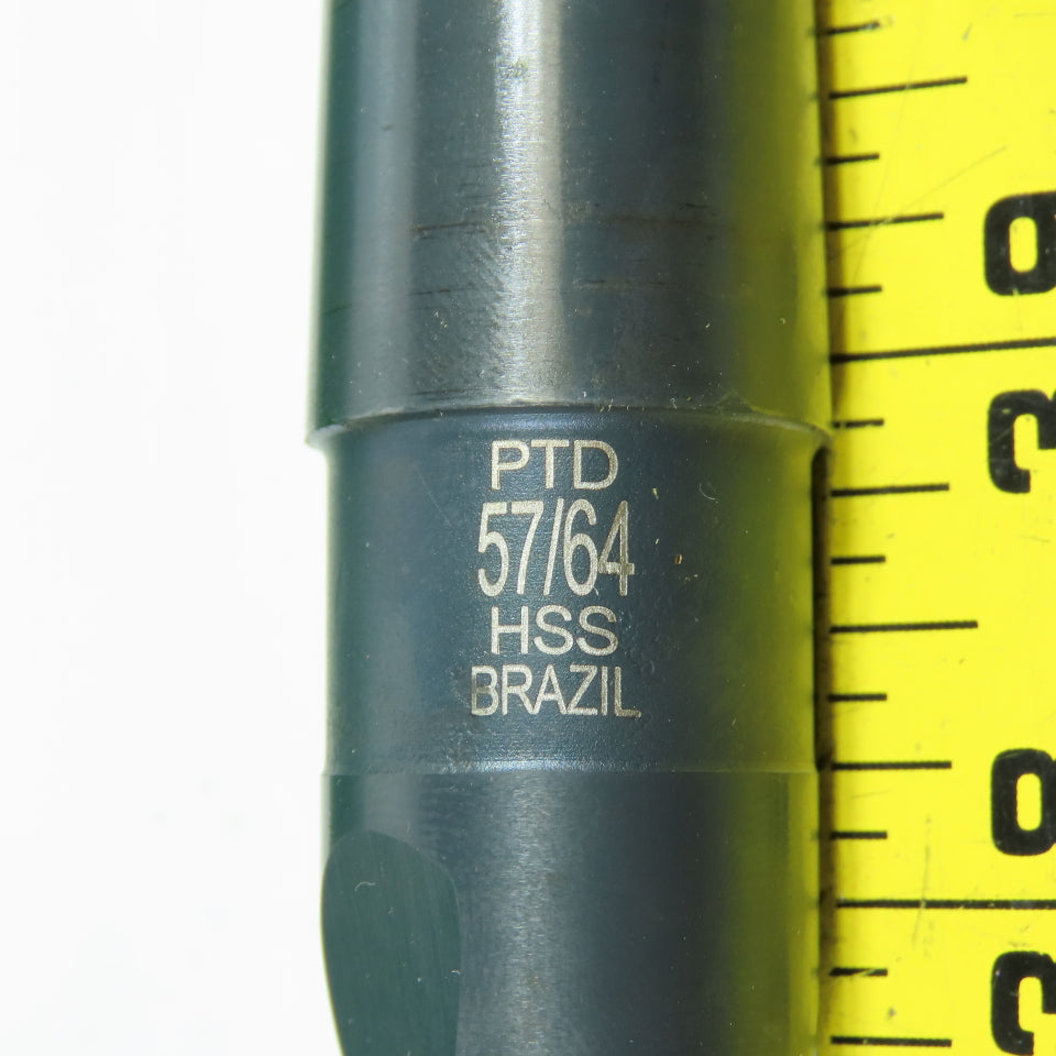 PTD 020057 57/64" HSS Drill Bit Black Oxide 2-Flute 118° Angle 3MT Shank 11" L