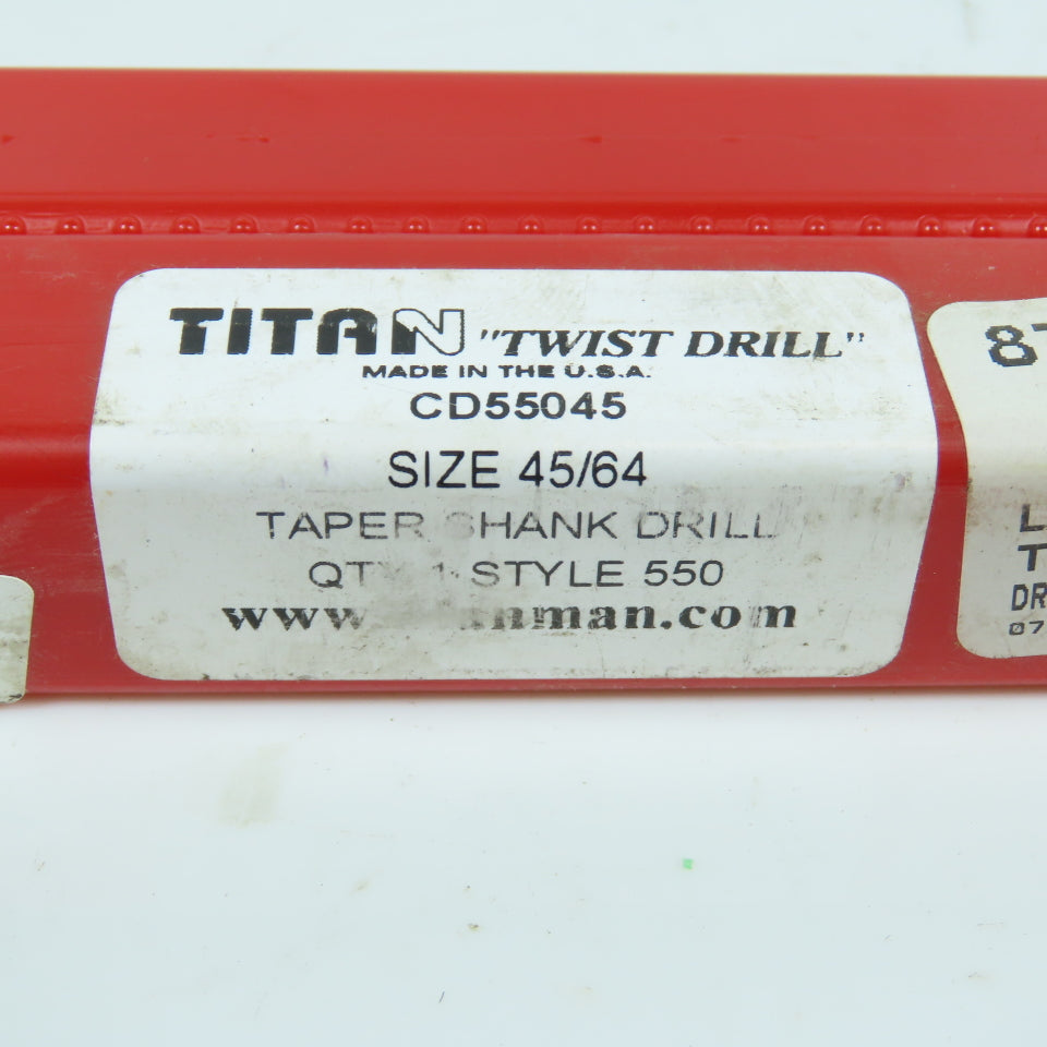 Titan CD55045 45/64" 2-Flute HSS Black Oxide Drill Bit 118° 9-3/4" OAL 2MT Shank